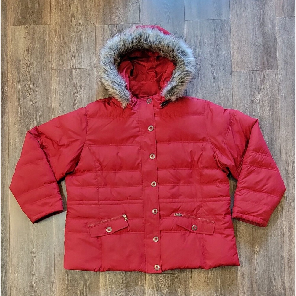 ALASKA FRONTIER Red Down Puffer Jacket Coat Removable Hood Faux Fur 1X